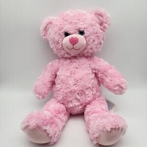Build A Bear Pink Teddy Bear Plush Stuffed Animal 17" Heart Nose Valentines BABW